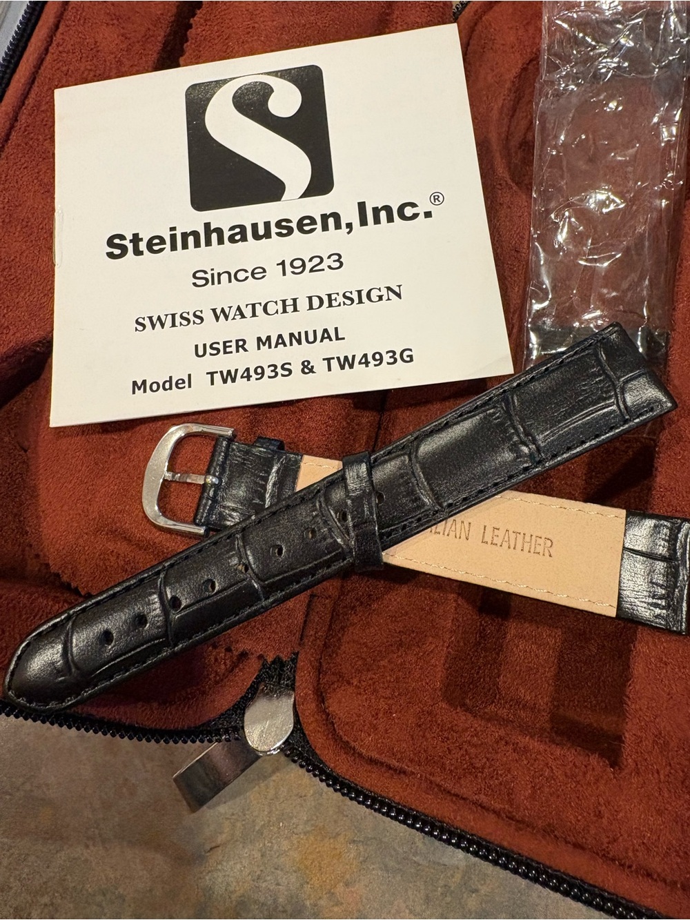 Steinhausen Black Genuine Italian Leather Watch Strap - Men's Replacement Band